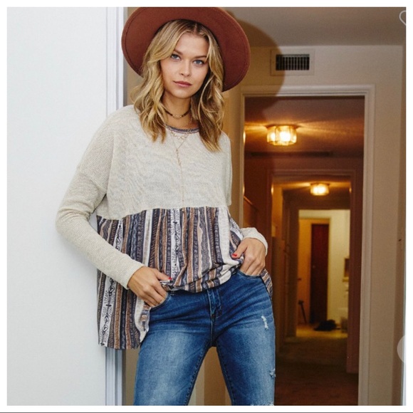 Boho chic Ethnic print color block tunic top - Picture 2 of 7